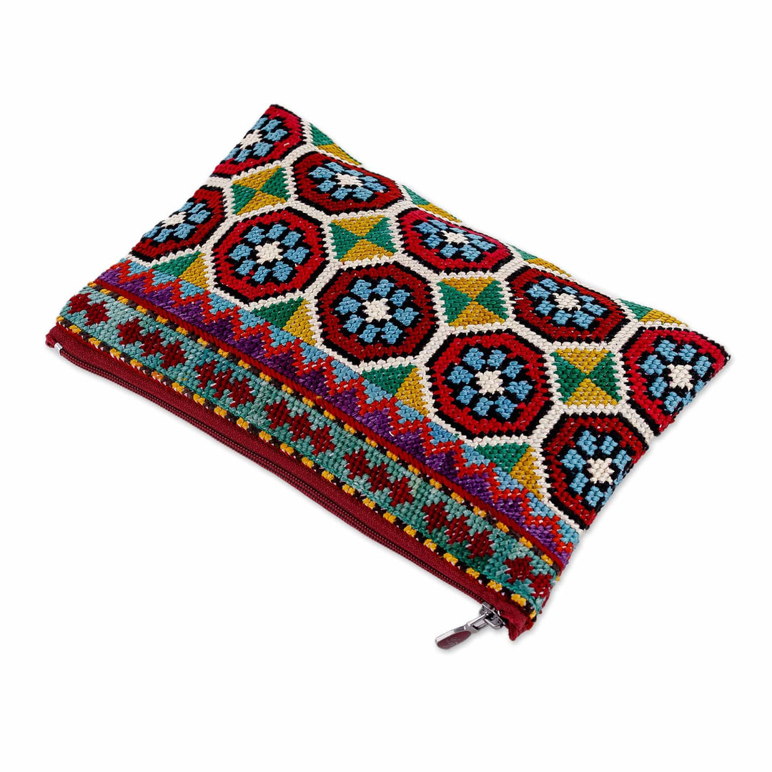 Iroki Embroidered Silk Cosmetic Bag in Vibrant Hues - Evening Intuition