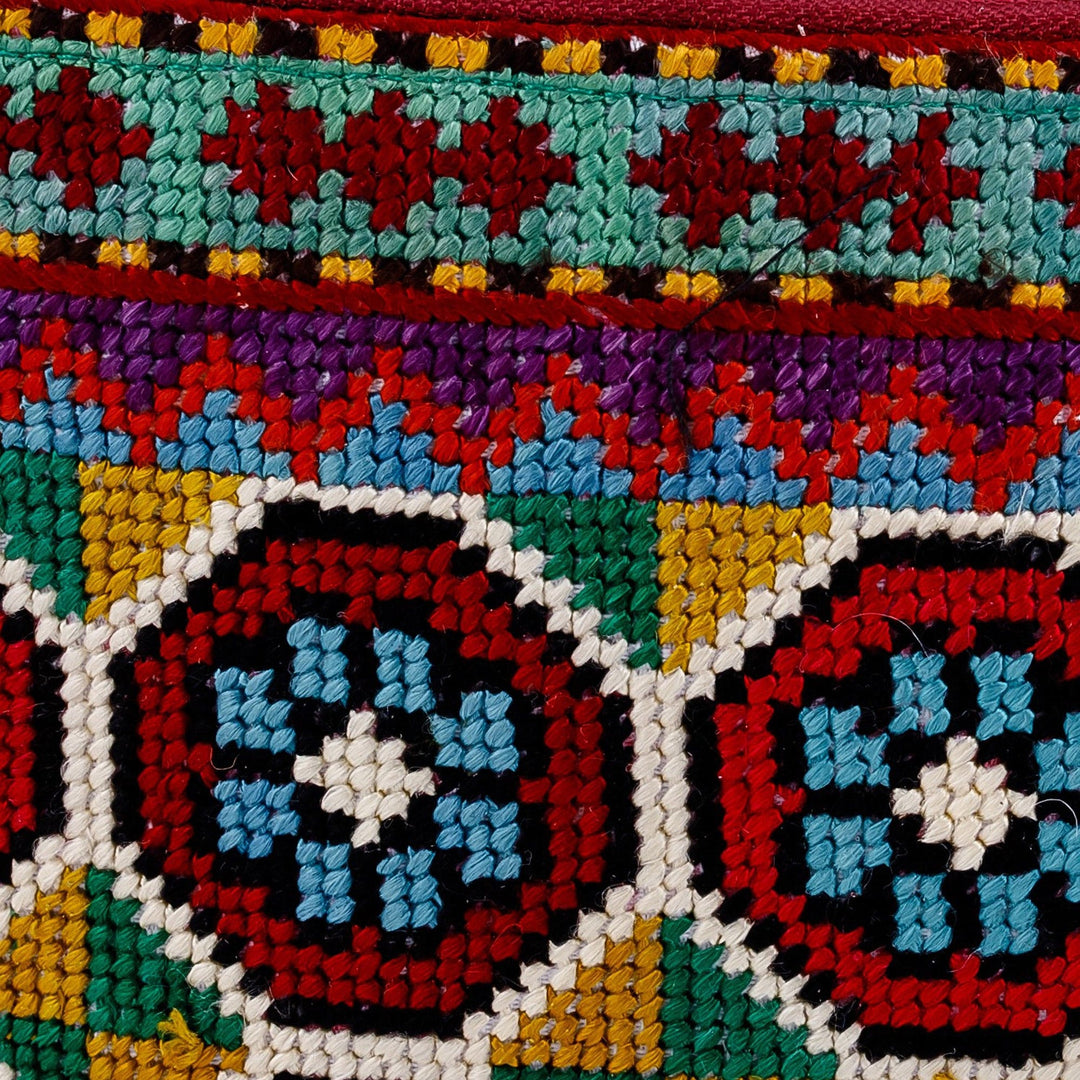 Iroki Embroidered Silk Cosmetic Bag in Vibrant Hues - Evening Intuition