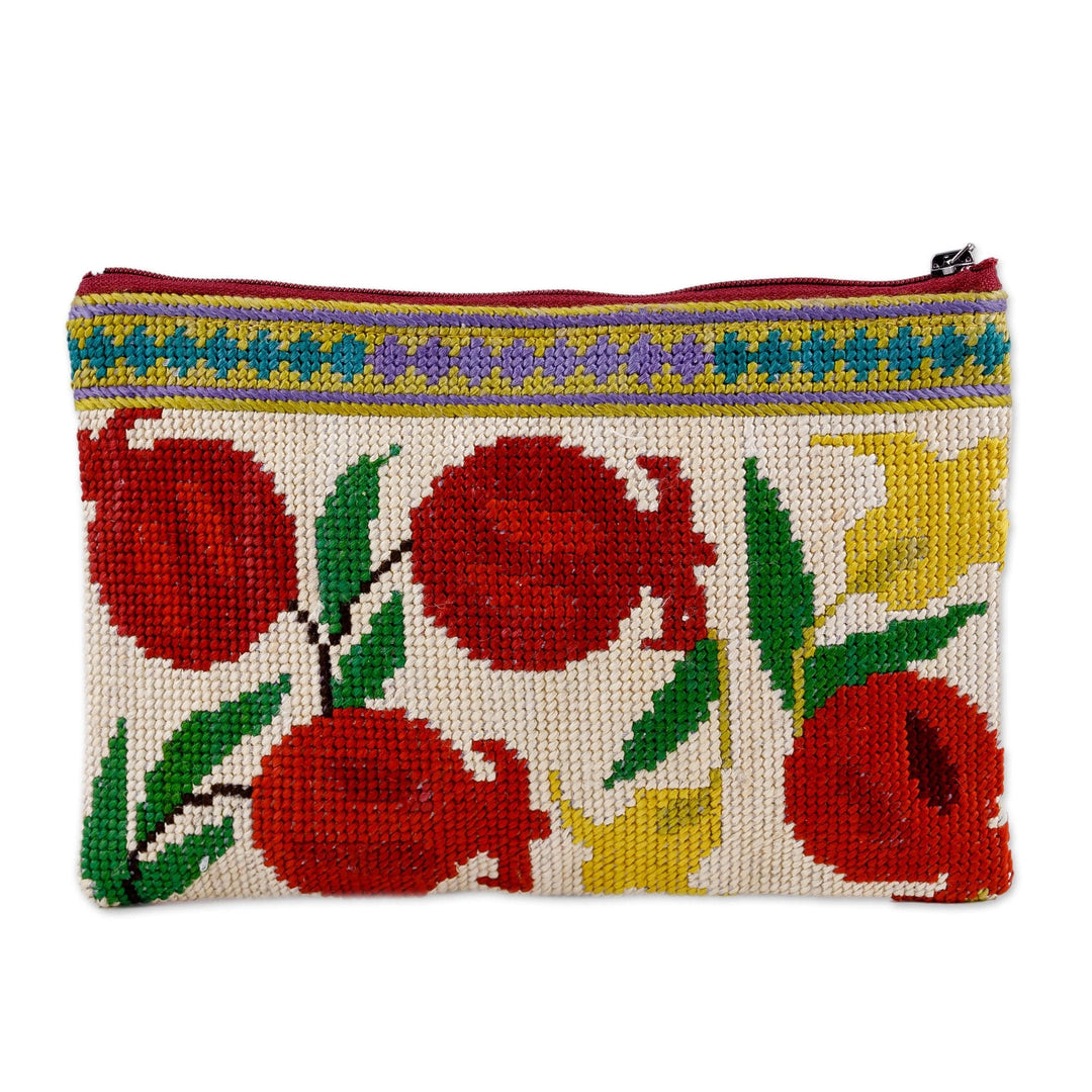 Pomegranate-Themed Iroki Embroidered Silk Cosmetic Bag - Pomegranate Memories