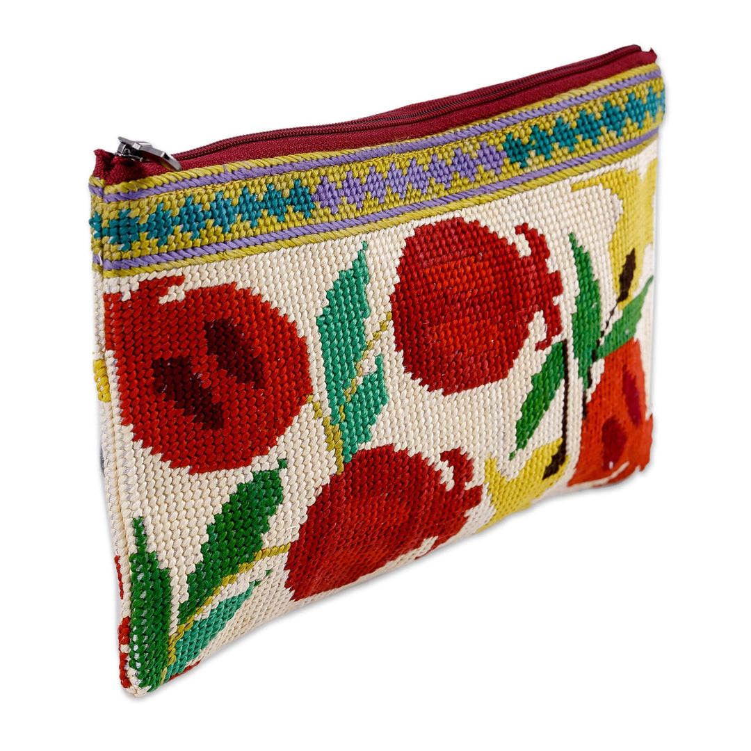 Pomegranate-Themed Iroki Embroidered Silk Cosmetic Bag - Pomegranate Memories