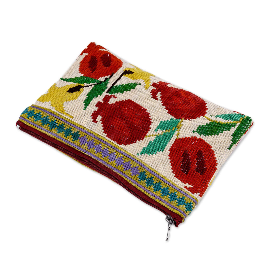 Pomegranate-Themed Iroki Embroidered Silk Cosmetic Bag - Pomegranate Memories