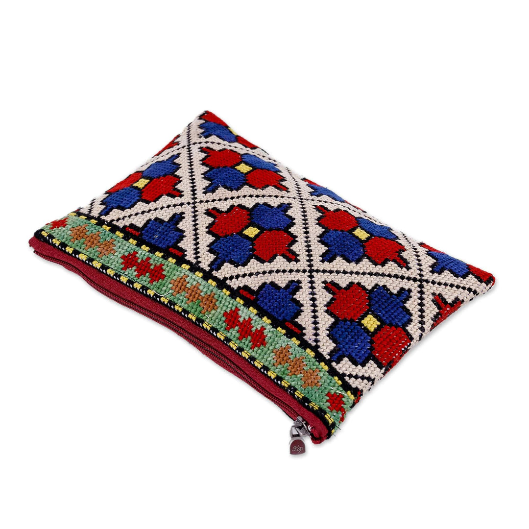 Floral Iroki Embroidered Silk Cosmetic Bag in Red and Blue - Palace Glory
