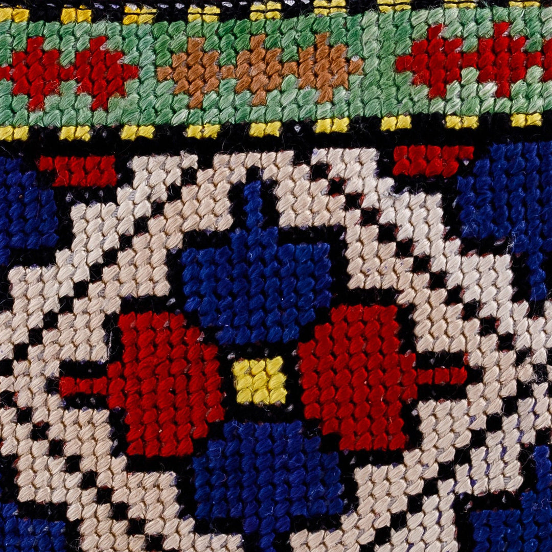 Floral Iroki Embroidered Silk Cosmetic Bag in Red and Blue - Palace Glory