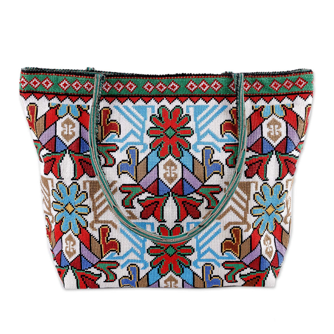 Floral Iroki Embroidered Blue and Green Shoulder Bag - Uzbekistan's Blue Dream