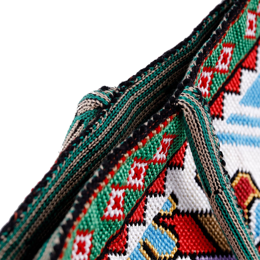 Floral Iroki Embroidered Blue and Green Shoulder Bag - Uzbekistan's Blue Dream