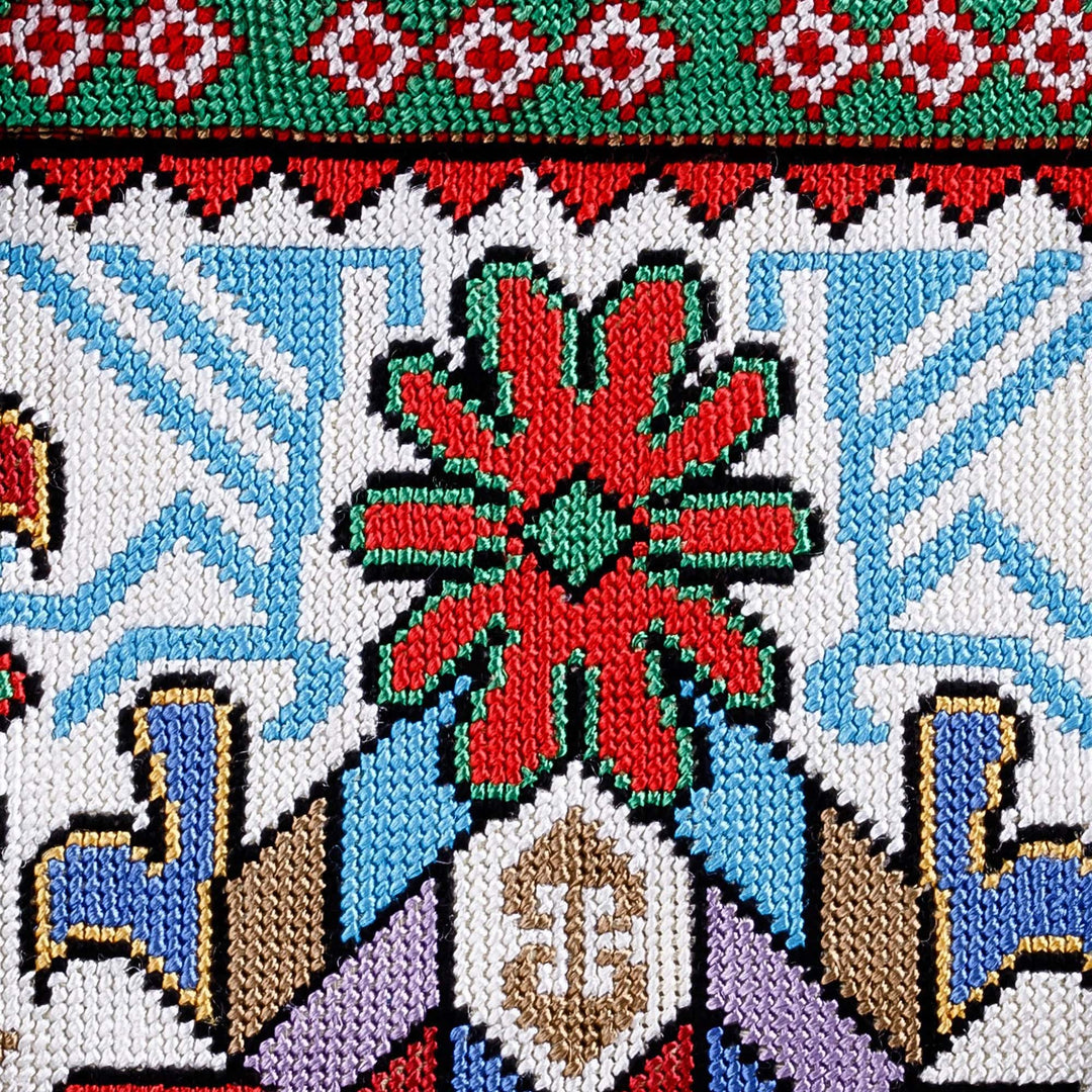 Floral Iroki Embroidered Blue and Green Shoulder Bag - Uzbekistan's Blue Dream
