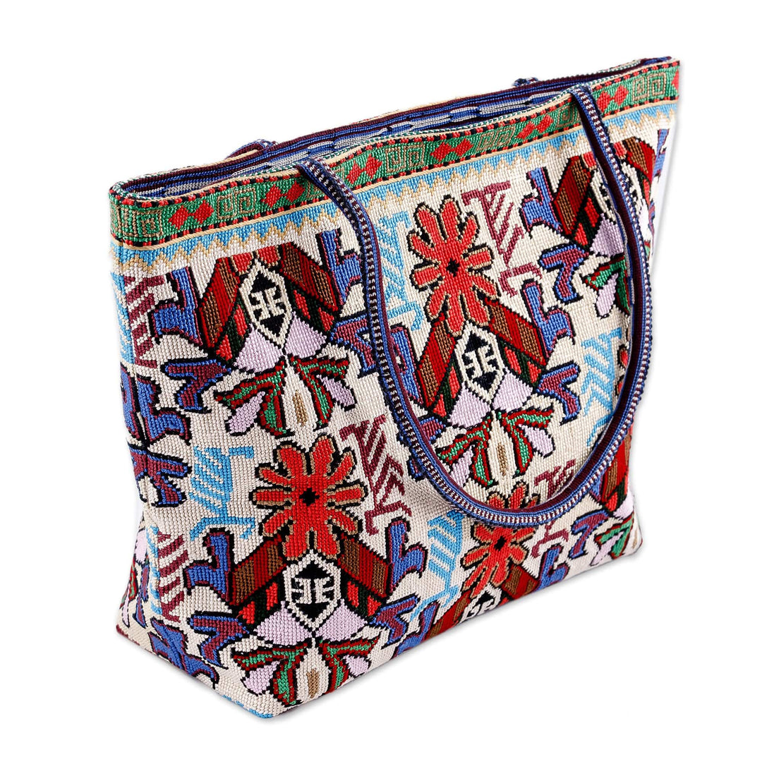 Floral Iroki Embroidered Blue and Red Shoulder Bag - Uzbekistan's Red Dream