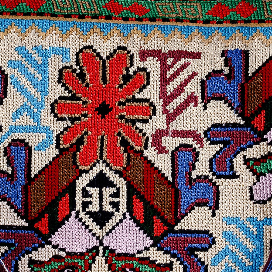 Floral Iroki Embroidered Blue and Red Shoulder Bag - Uzbekistan's Red Dream