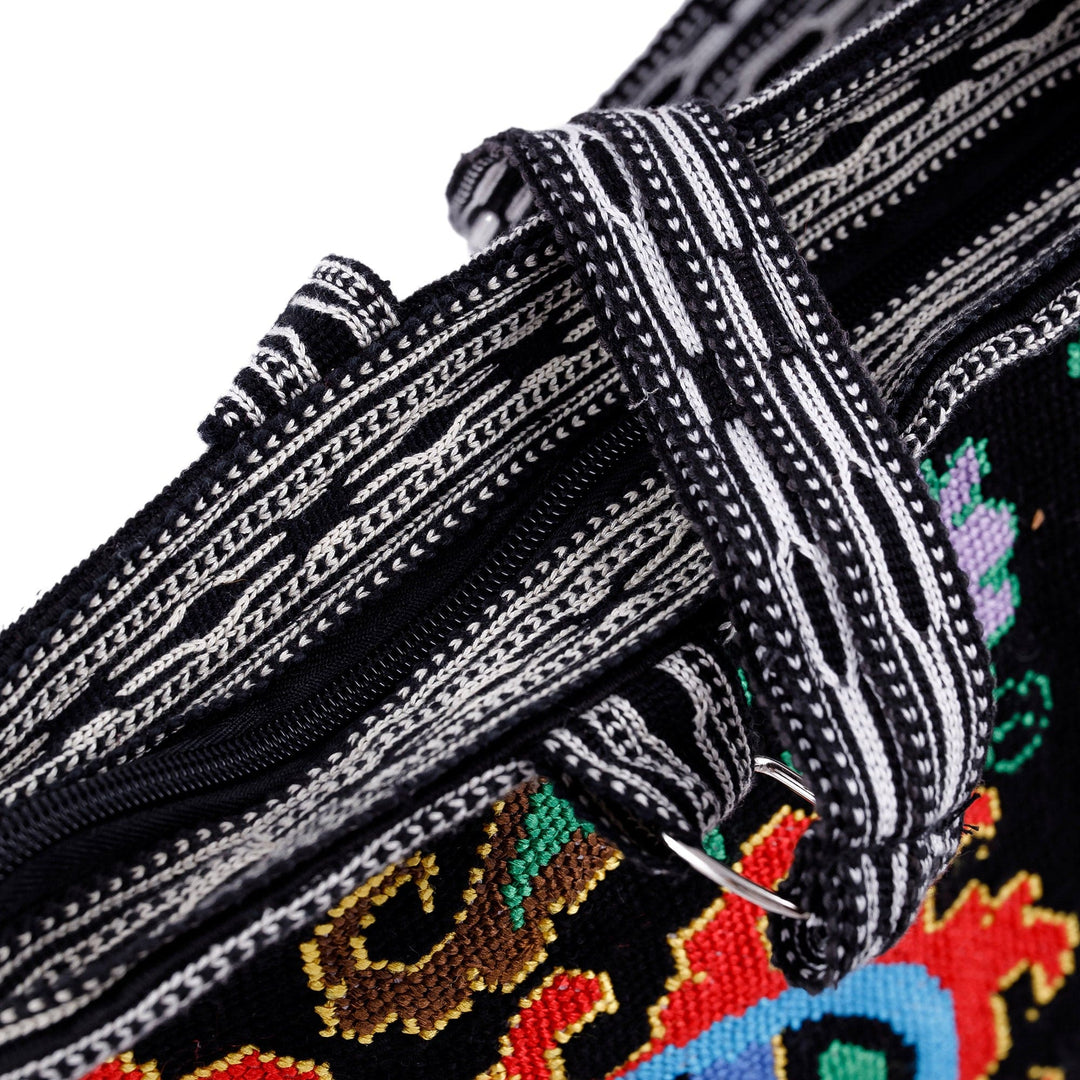 Paisley-Themed Vibrant Iroki Embroidered Handbag in Black - Paisley Nights