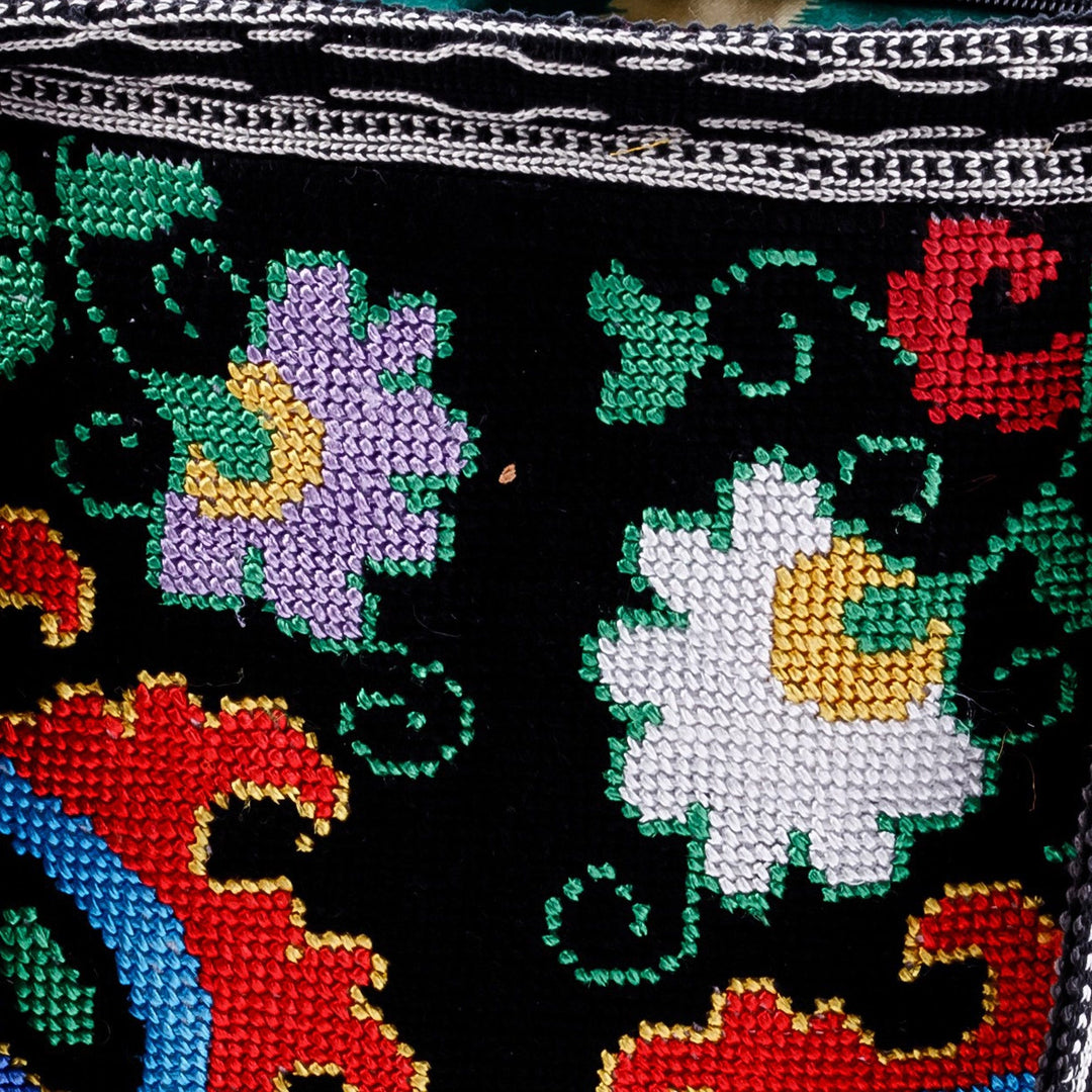 Paisley-Themed Vibrant Iroki Embroidered Handbag in Black - Paisley Nights