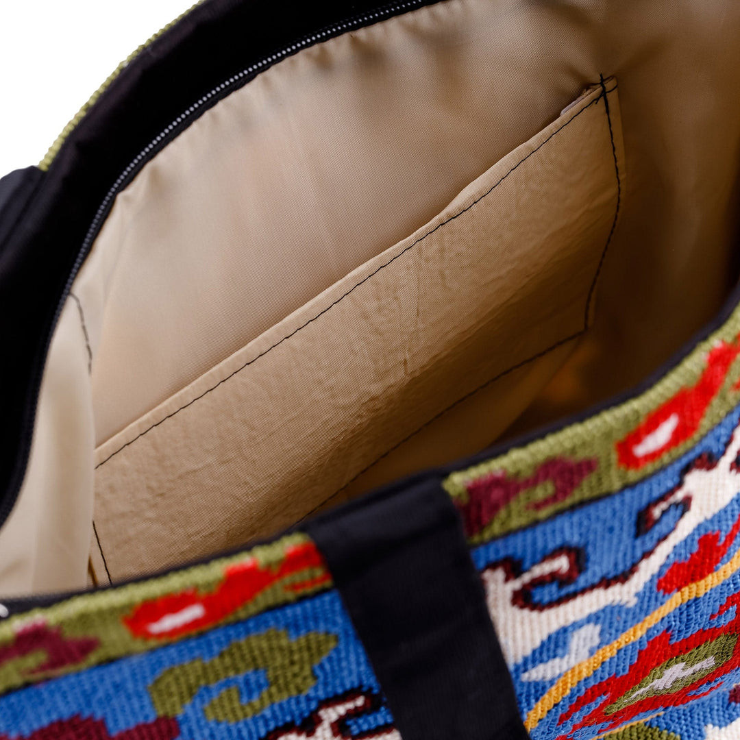 Paisley-Inspired Iroki Embroidered Zippered Blue Handbag - Paisley Festival