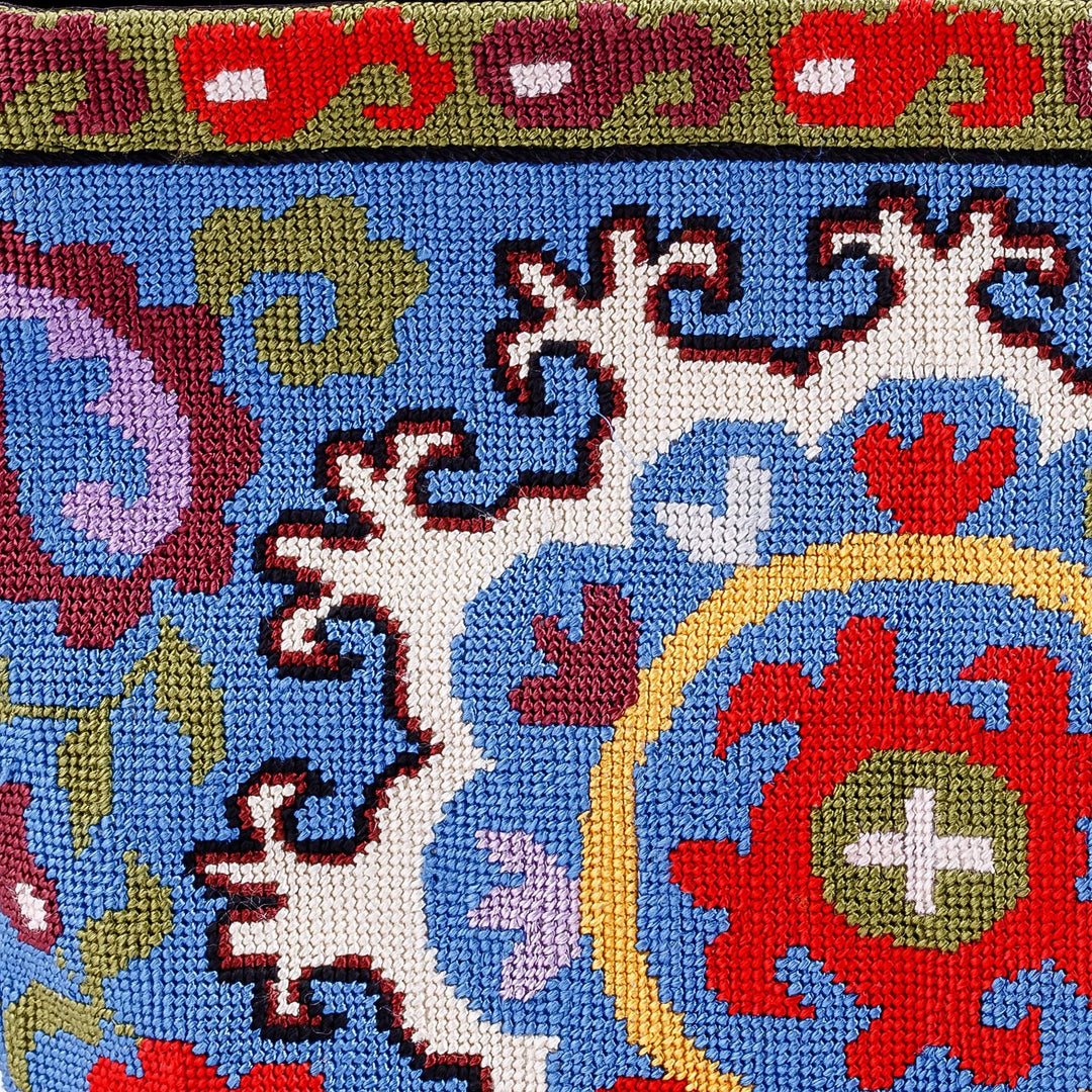 Paisley-Inspired Iroki Embroidered Zippered Blue Handbag - Paisley Festival