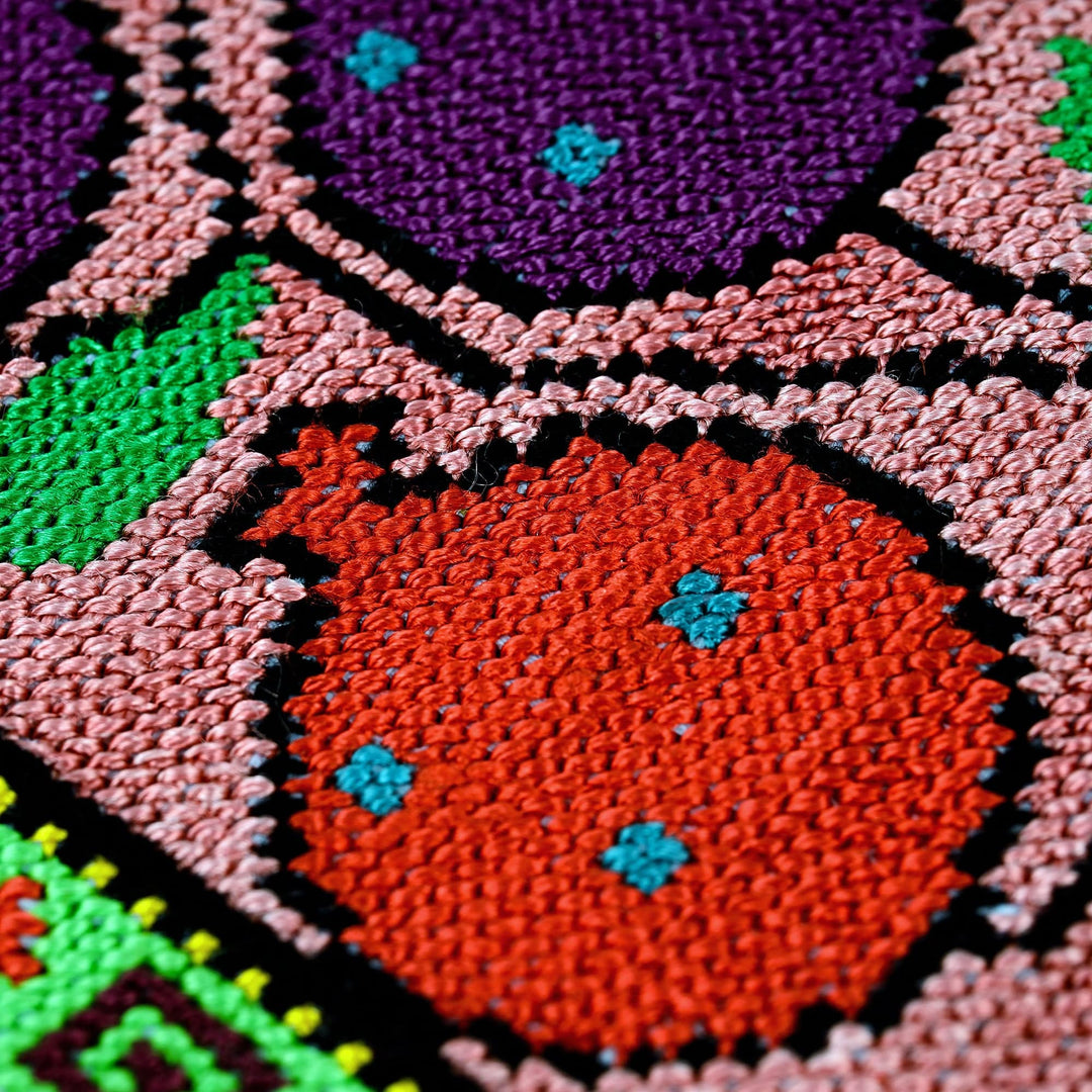 Pink Cosmetic Bag with Pomegranate Suzani Hand Embroidery - Cool Pomegranate