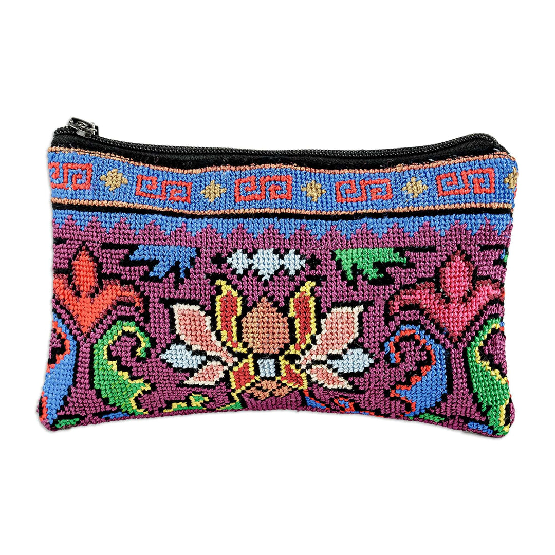 Suzani Hand-Embroidered Cotton Blend Floral Cosmetic Bag - Tulip Garden