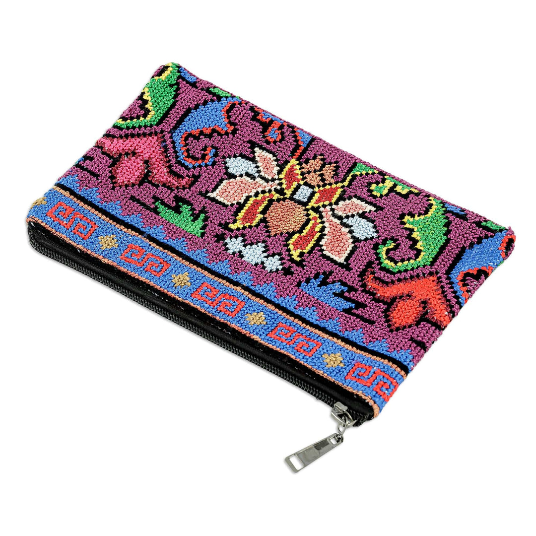 Suzani Hand-Embroidered Cotton Blend Floral Cosmetic Bag - Tulip Garden