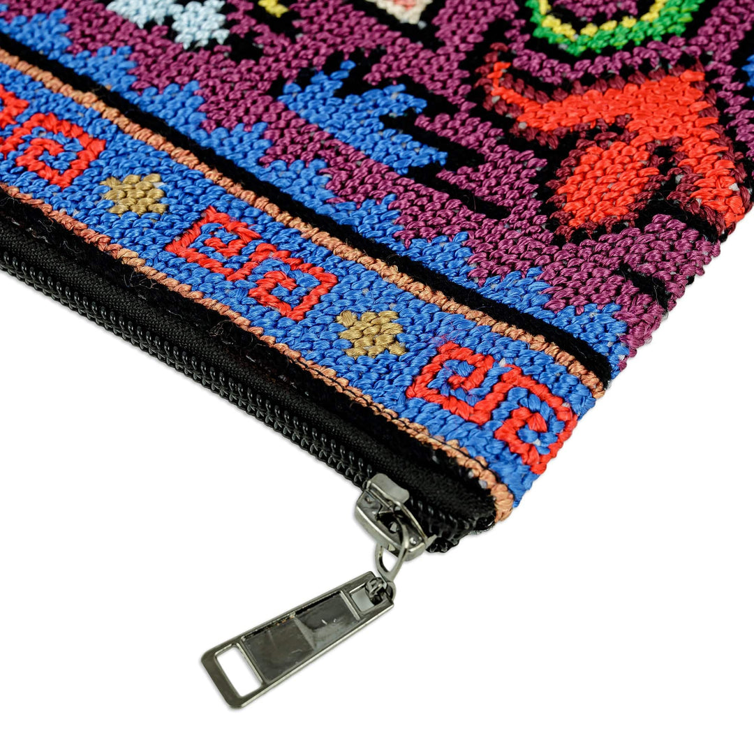Suzani Hand-Embroidered Cotton Blend Floral Cosmetic Bag - Tulip Garden