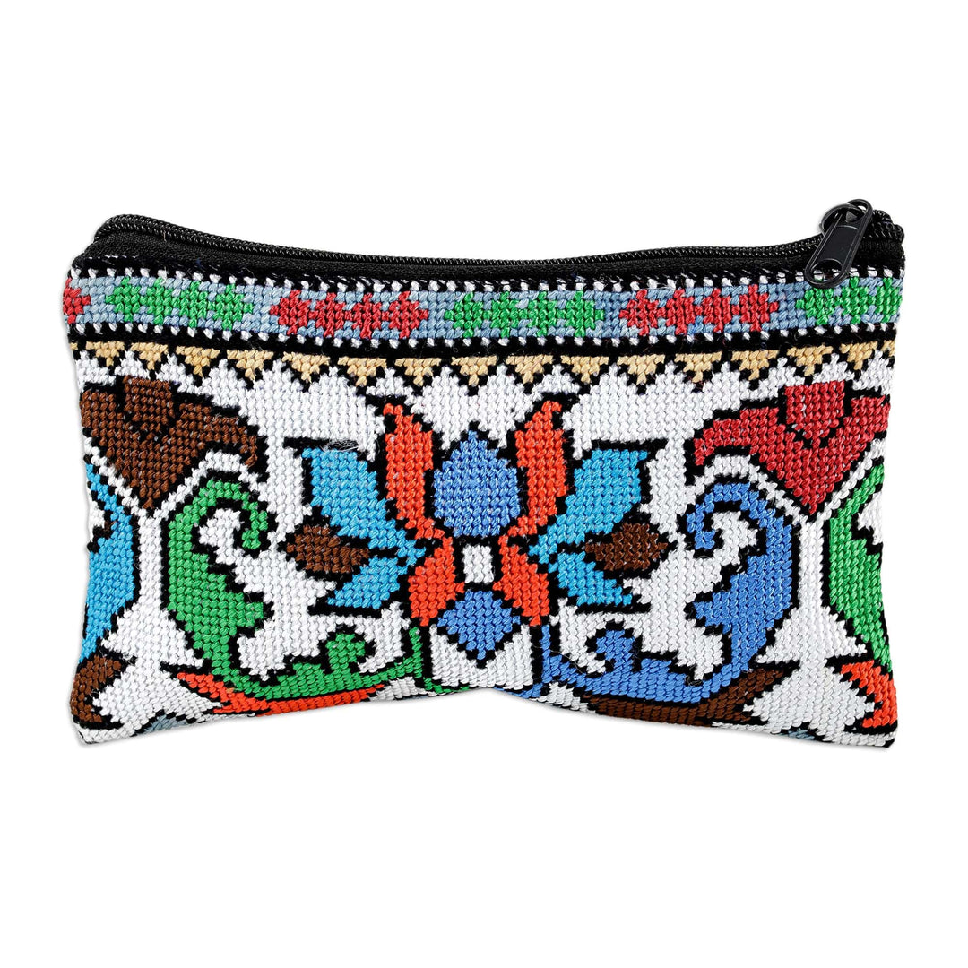 Uzbek Floral-Themed Hand-Embroidered Cosmetic Bag - Cool Winter Garden