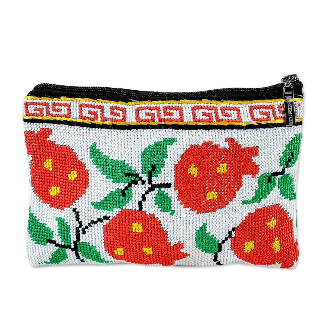 Iroki Embroidered Pomegranate Cosmetic Bag - Cool Red Pomegranate