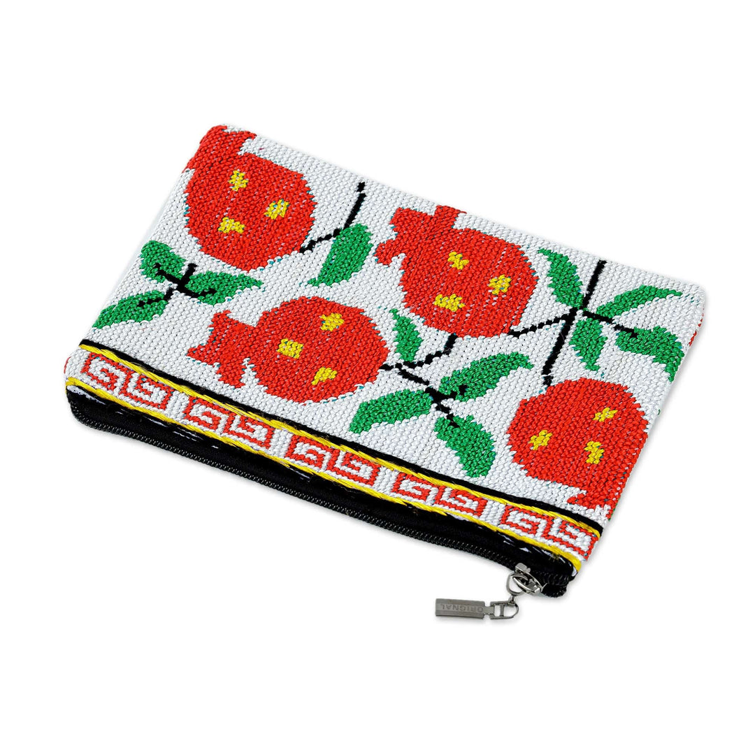 Iroki Embroidered Pomegranate Cosmetic Bag - Cool Red Pomegranate