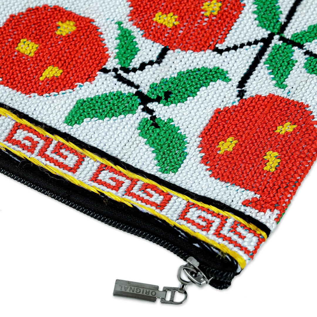 Iroki Embroidered Pomegranate Cosmetic Bag - Cool Red Pomegranate