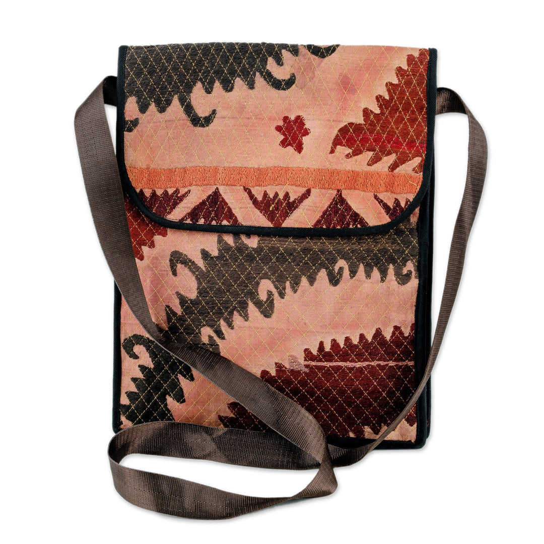 Cotton Blend Tablet Bag Hand-Embroidered in Suzani Style - Chic Charm