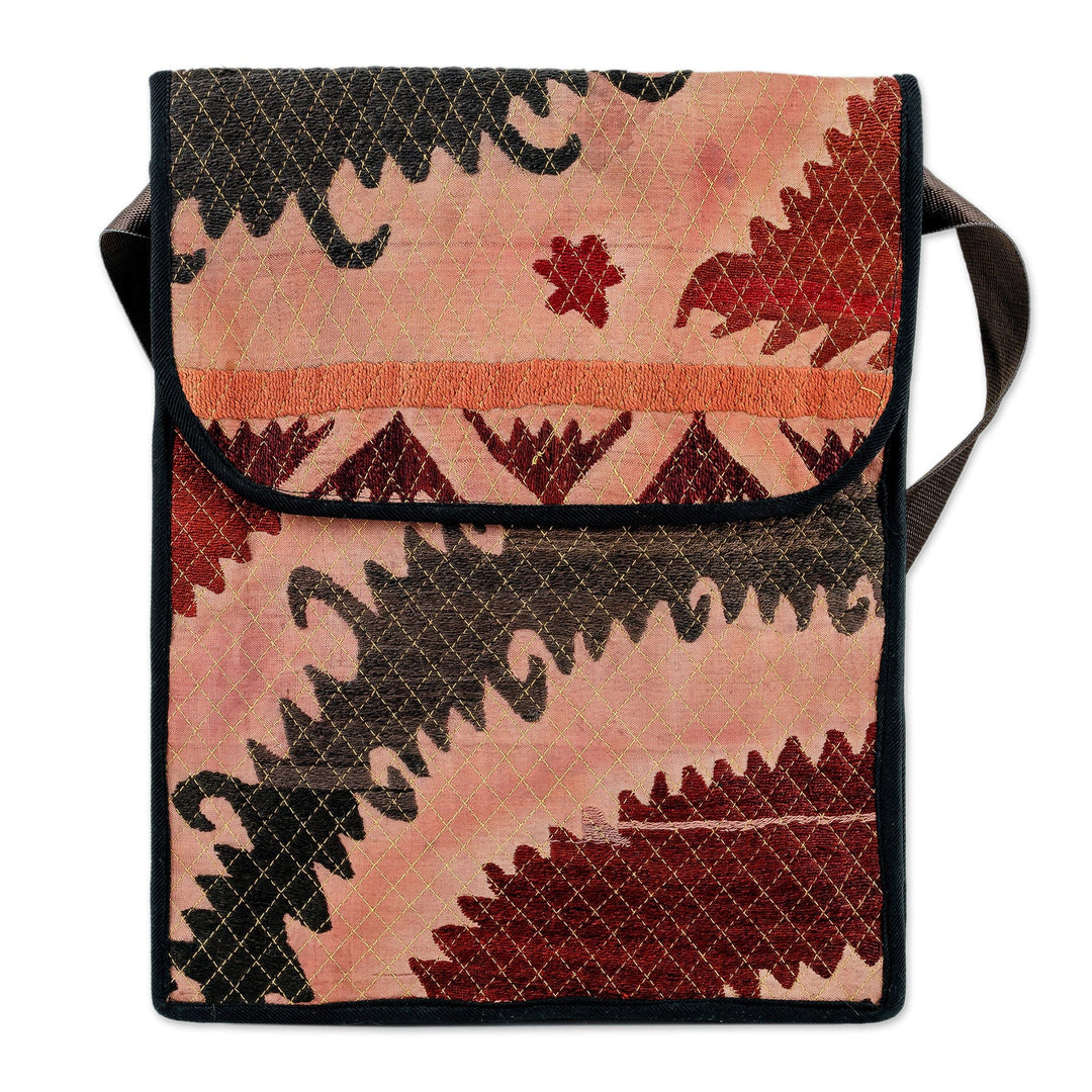 Cotton Blend Tablet Bag Hand-Embroidered in Suzani Style - Chic Charm