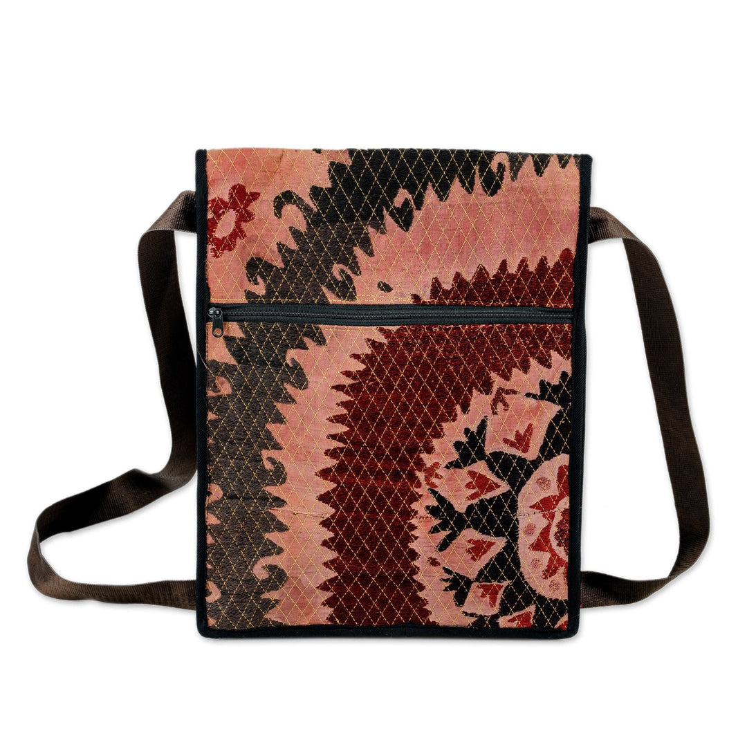 Cotton Blend Tablet Bag Hand-Embroidered in Suzani Style - Chic Charm