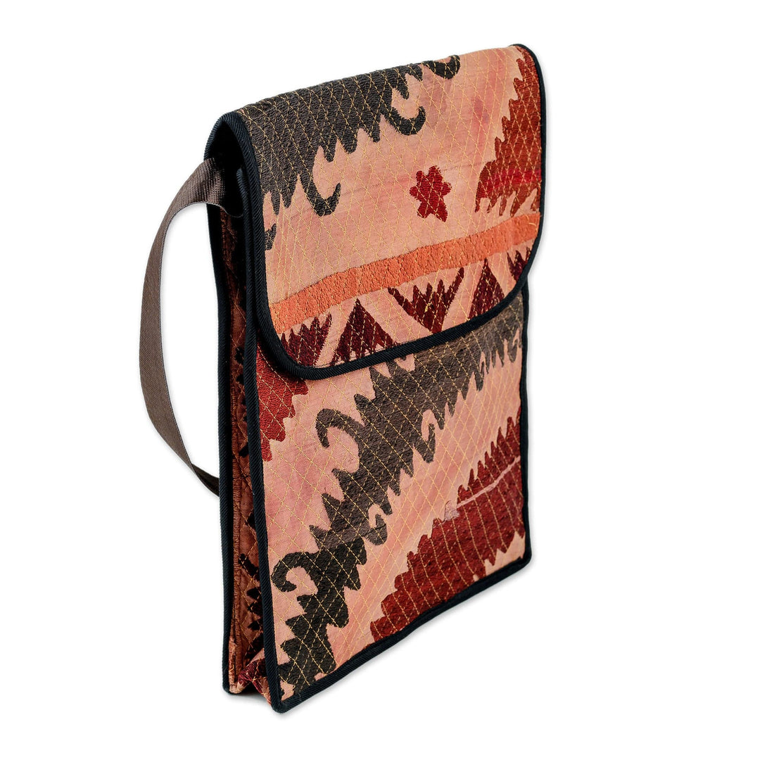Cotton Blend Tablet Bag Hand-Embroidered in Suzani Style - Chic Charm