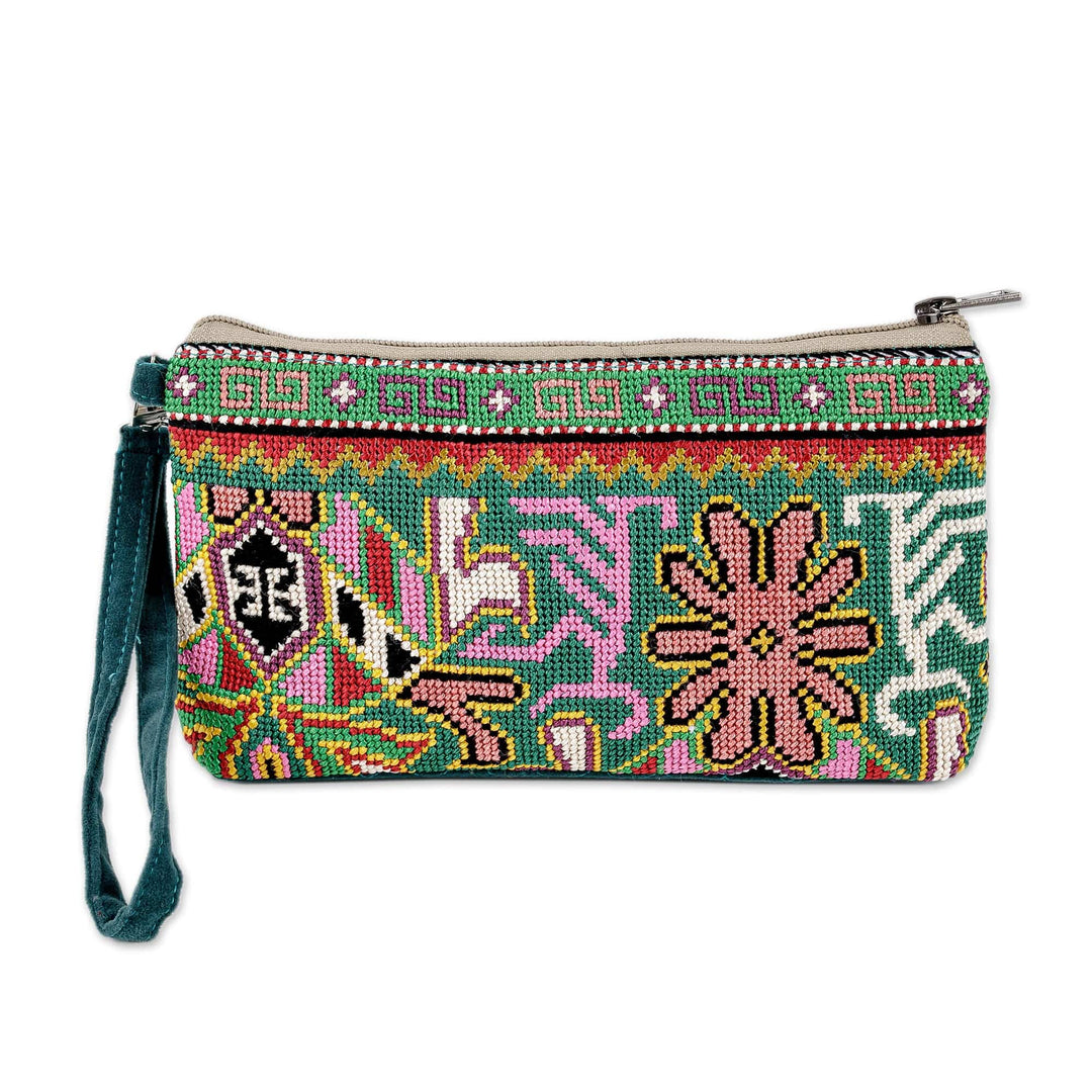 Wristlet with Iroki Hand Embroidery and Removable Strap - Cool Flair