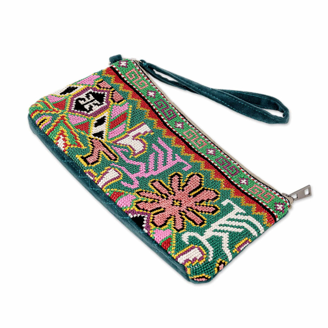 Wristlet with Iroki Hand Embroidery and Removable Strap - Cool Flair
