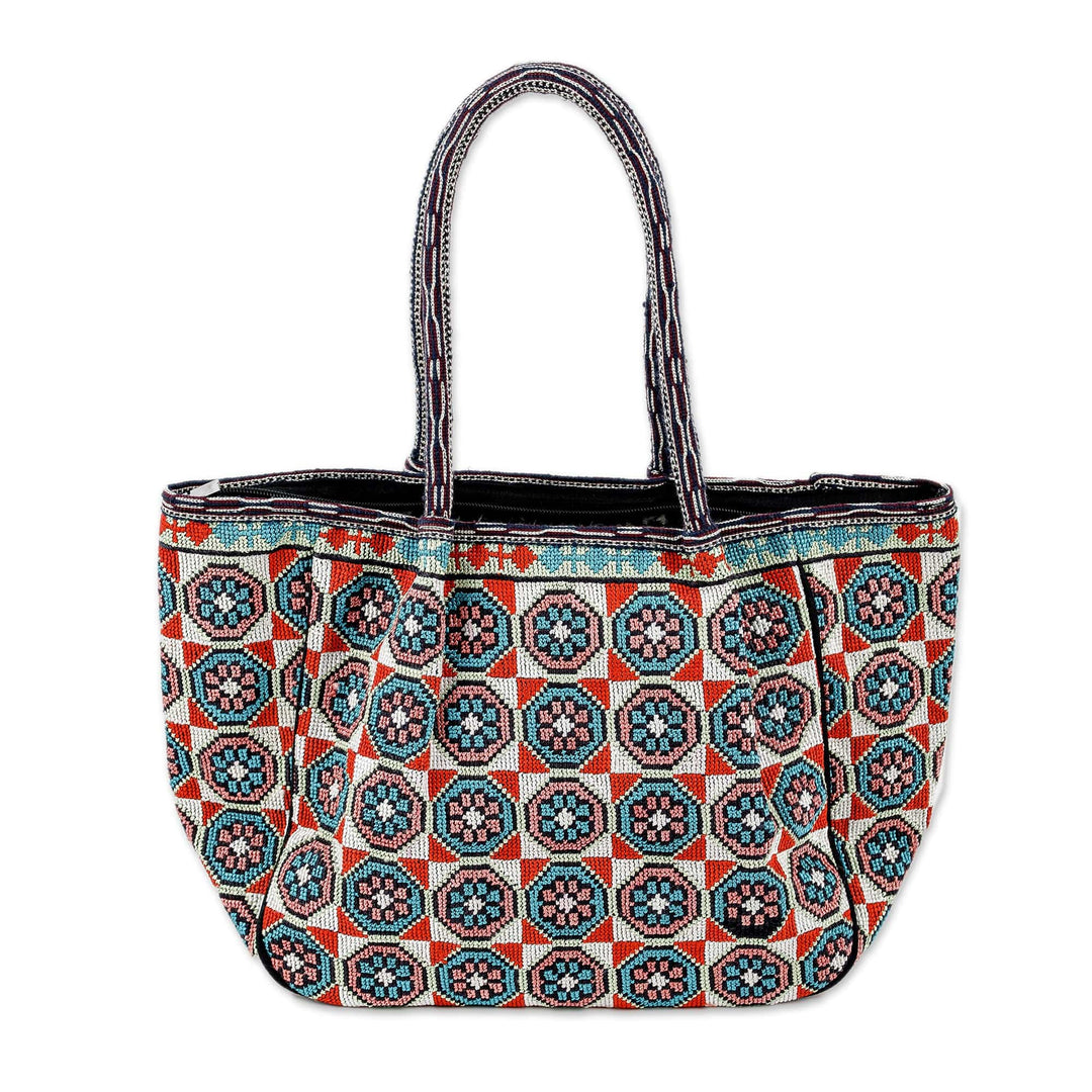 Uzbek Iroki Hand-Embroidered Cotton Blend Floral Tote Bag - Flower Parade