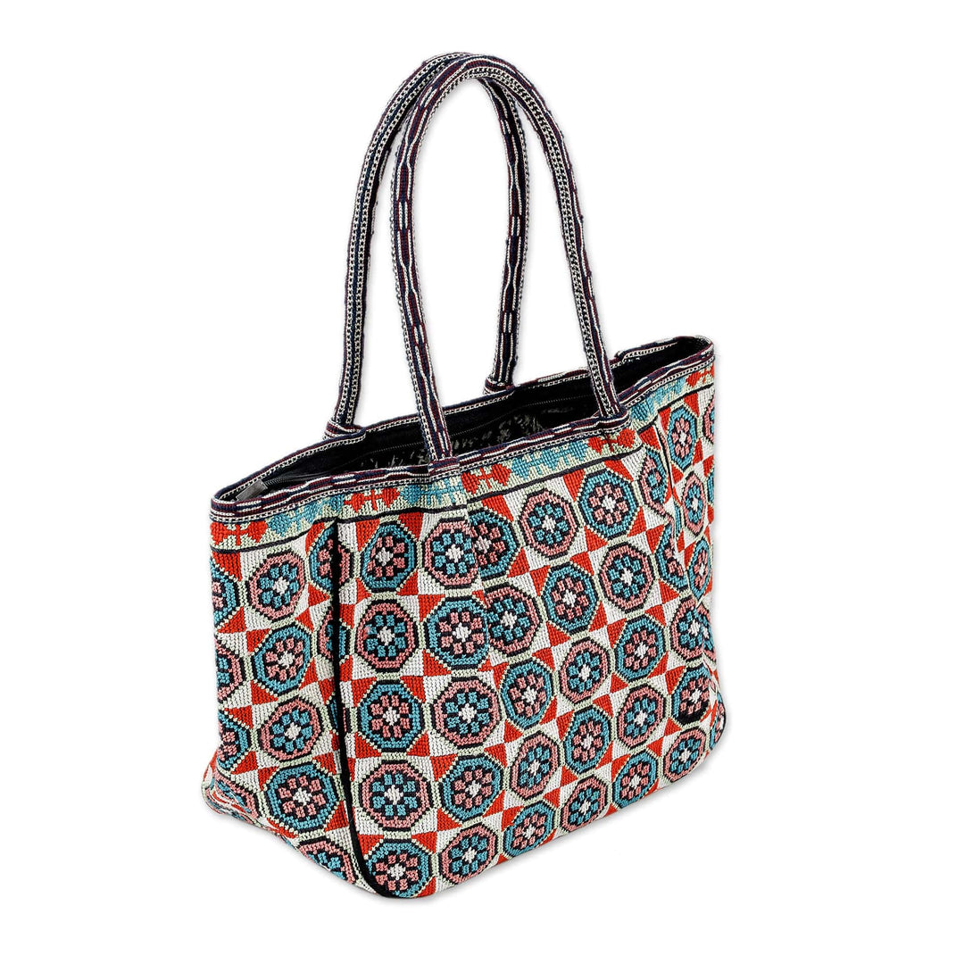 Uzbek Iroki Hand-Embroidered Cotton Blend Floral Tote Bag - Flower Parade