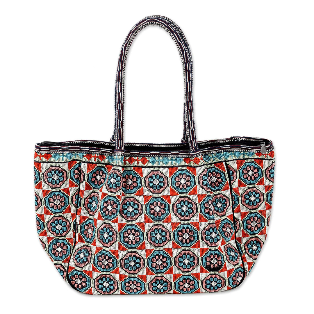 Uzbek Iroki Hand-Embroidered Cotton Blend Floral Tote Bag - Flower Parade
