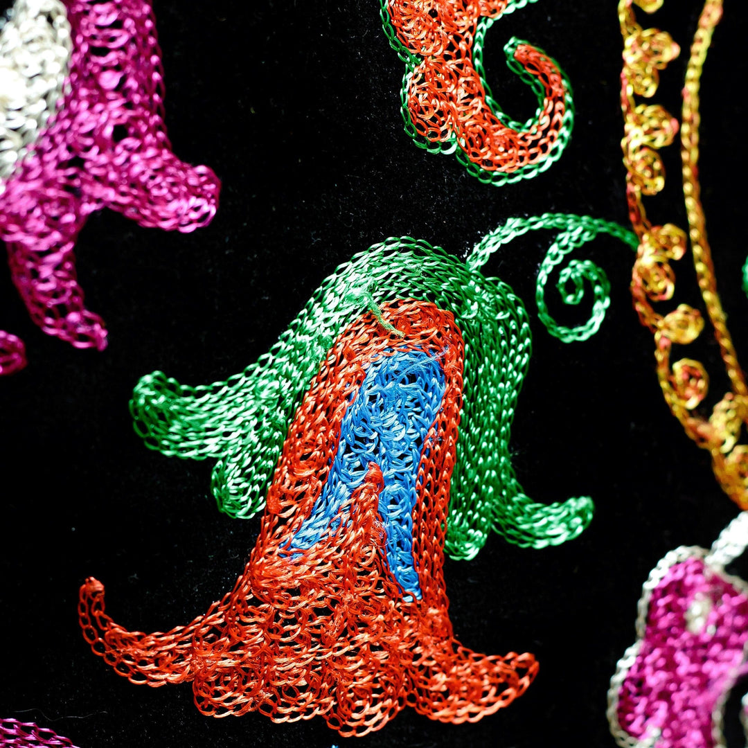 Cotton Blend Tapestry with Suzani Floral Hand Embroidery - Chic Flora