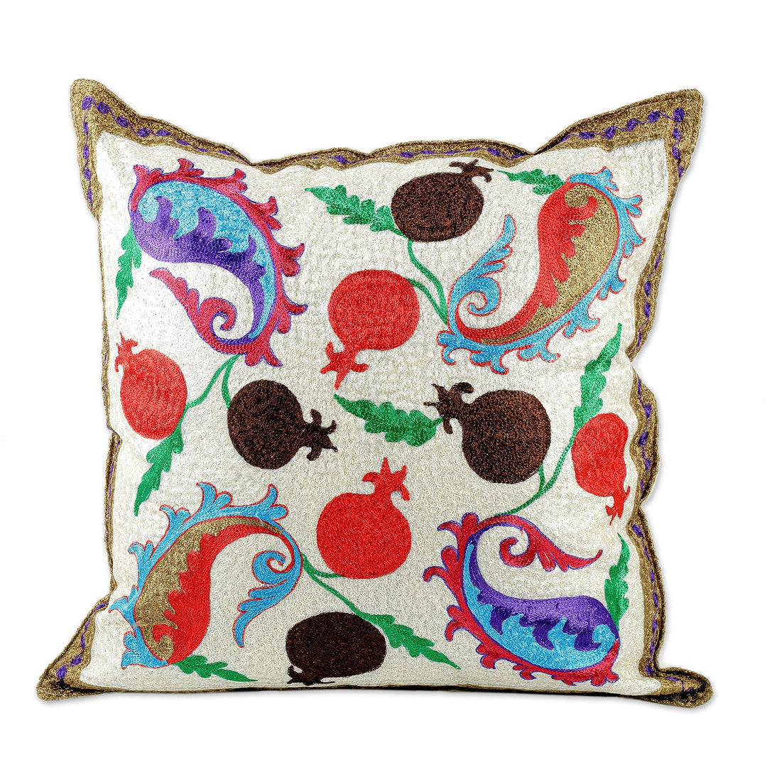 Paisley and Pomegranate-Themed Embroidered Cushion Cover - Paisley Omens