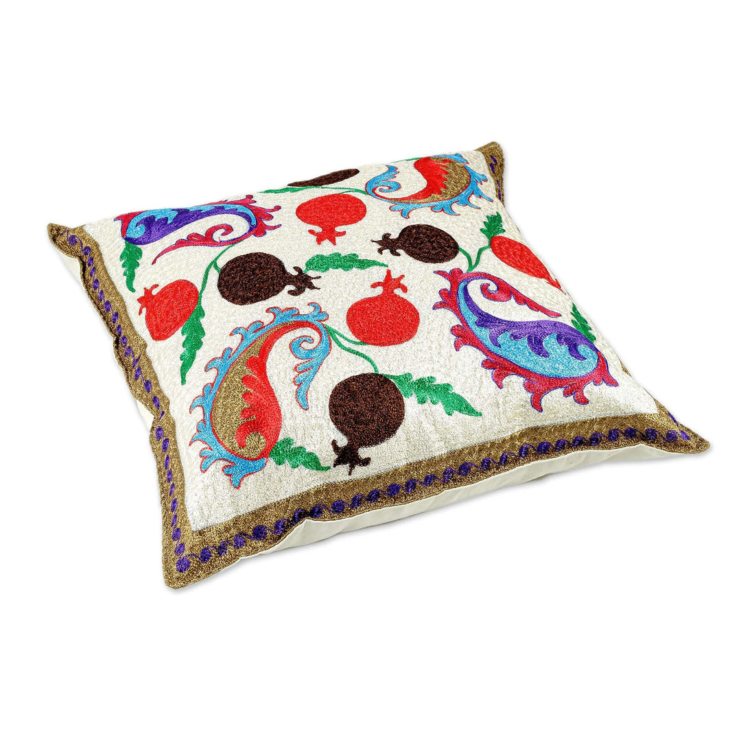 Paisley and Pomegranate-Themed Embroidered Cushion Cover - Paisley Omens