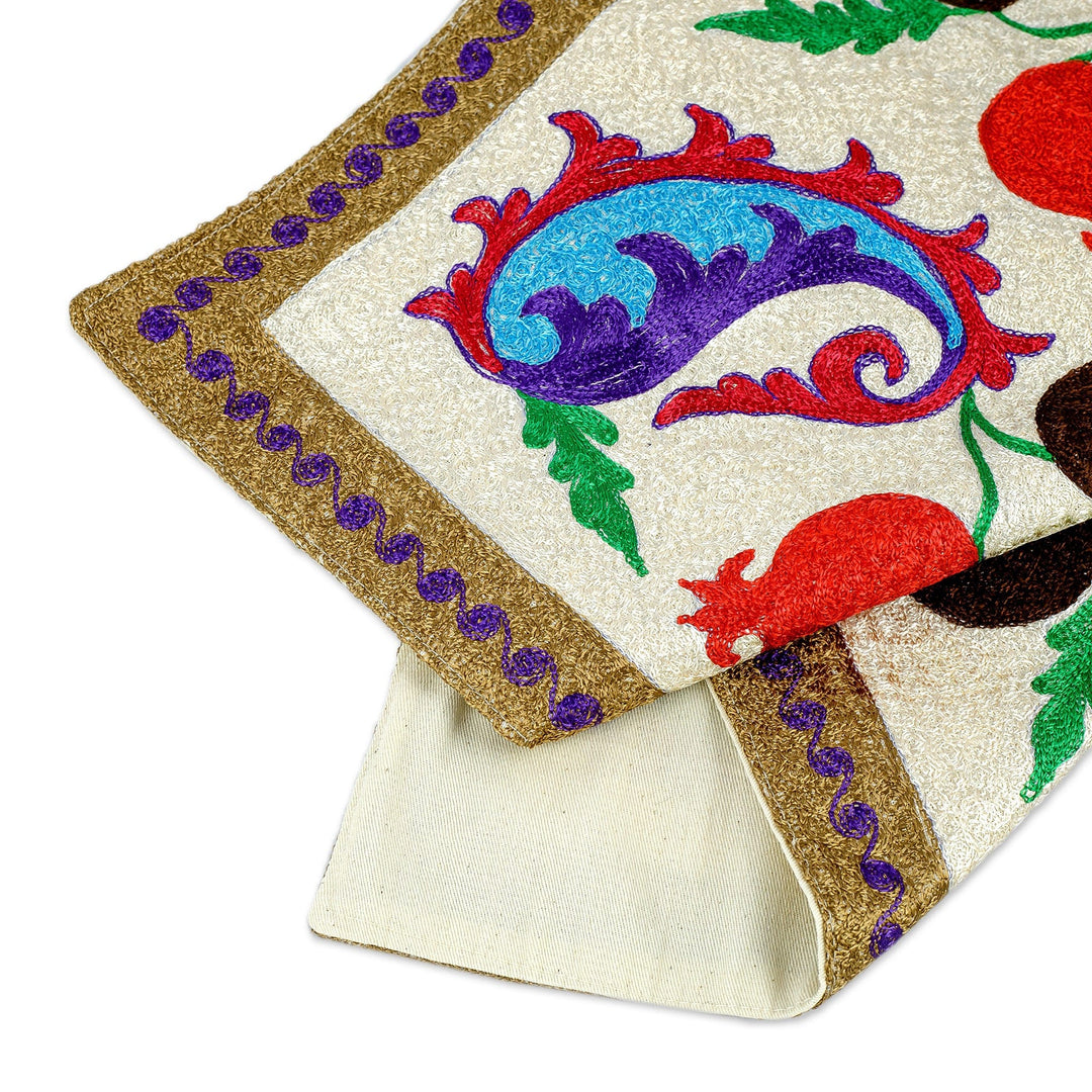 Paisley and Pomegranate-Themed Embroidered Cushion Cover - Paisley Omens
