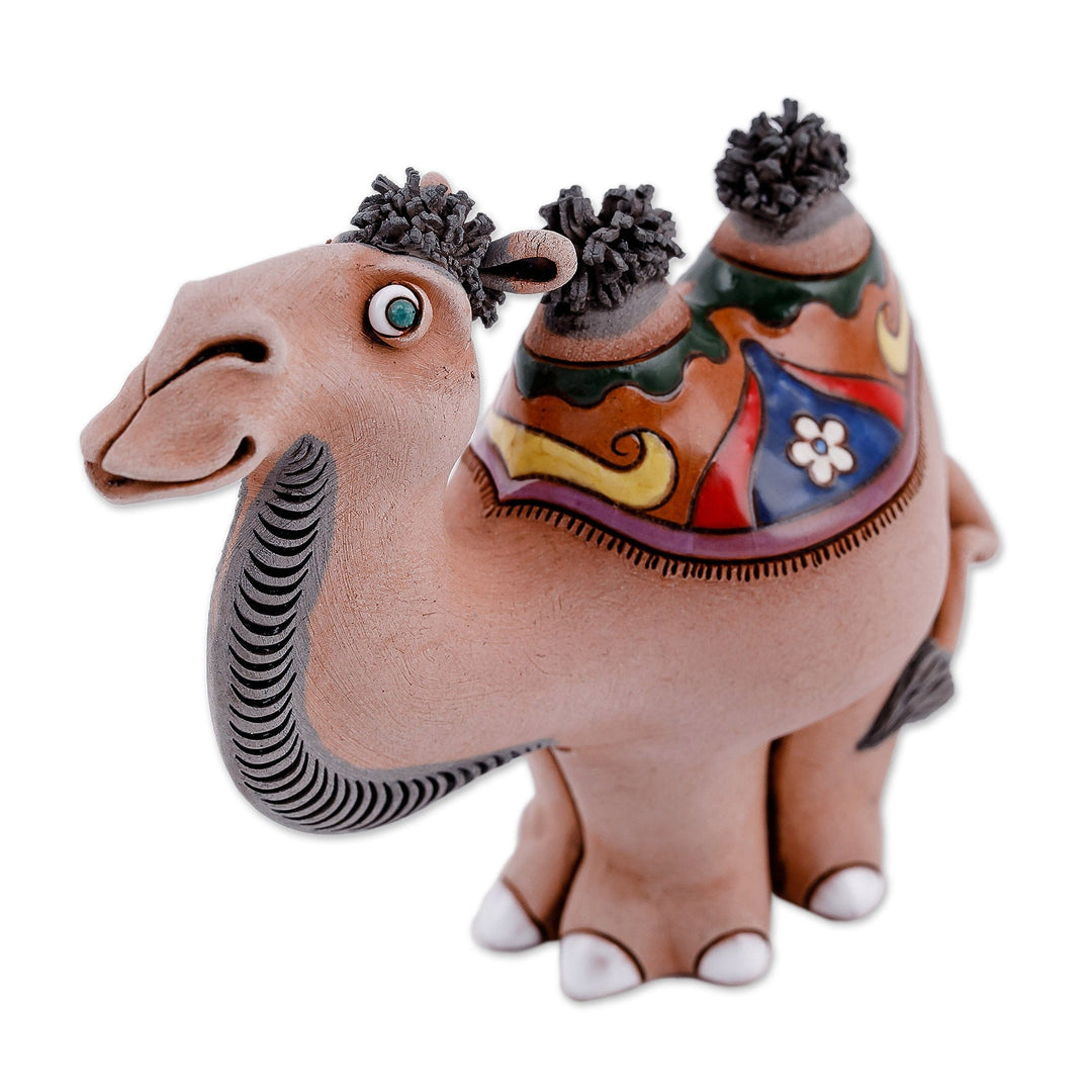 Handcrafted Ceramic Camel Figurine from Uzbekistan - Happy Camel