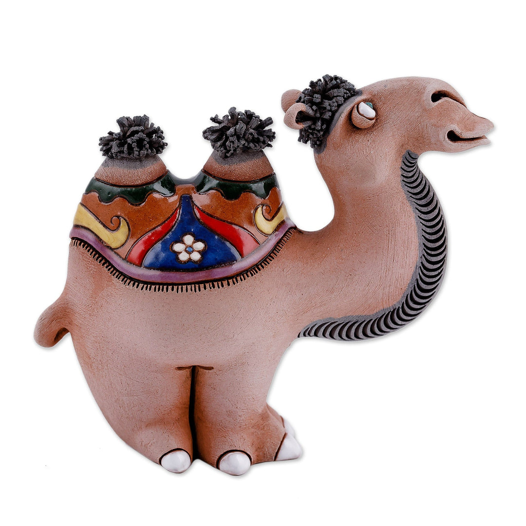 Handcrafted Ceramic Camel Figurine from Uzbekistan - Happy Camel