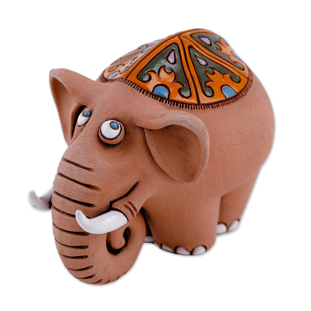 Handcrafted Ceramic Elephant Figurine from Uzbekistan - Vivacious Elephant