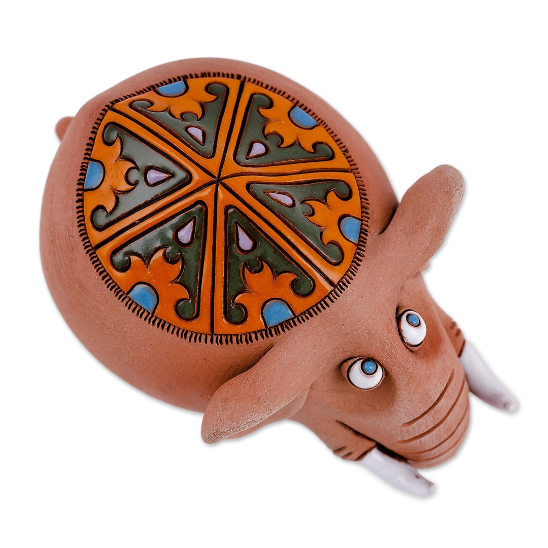 Handcrafted Ceramic Elephant Figurine from Uzbekistan - Vivacious Elephant