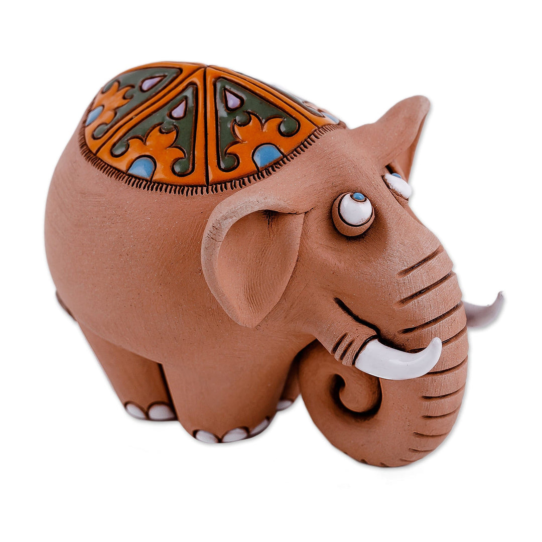 Handcrafted Ceramic Elephant Figurine from Uzbekistan - Vivacious Elephant
