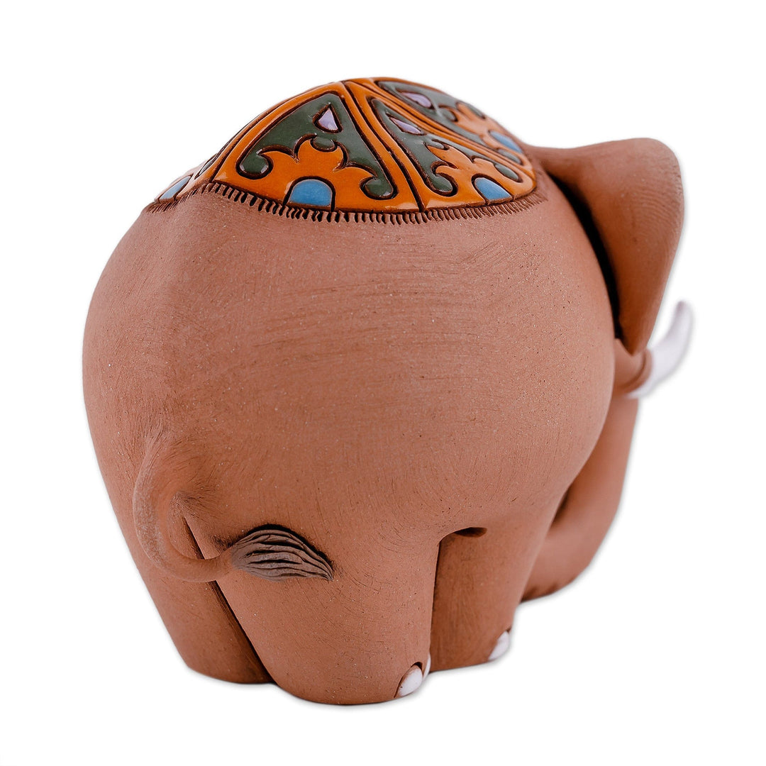 Handcrafted Ceramic Elephant Figurine from Uzbekistan - Vivacious Elephant