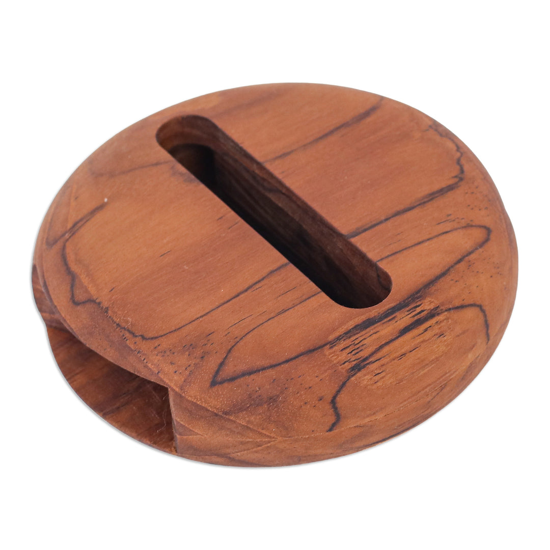 Round Teakwood Phone Speaker Hand-Carved in Thailand - Dorayaki