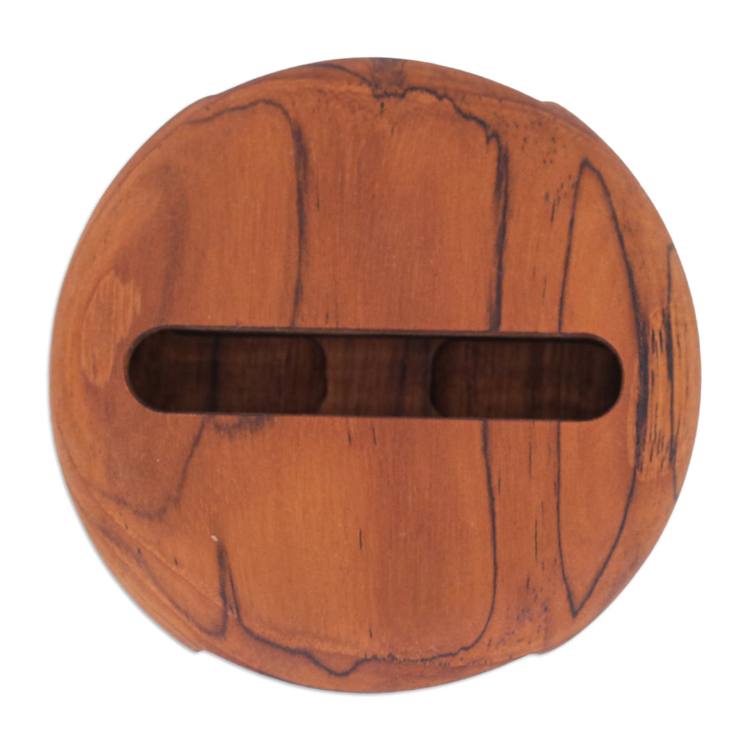 Round Teakwood Phone Speaker Hand-Carved in Thailand - Dorayaki