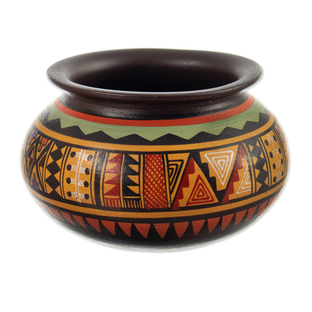 Traditional Ceramic Decorative Vase with a Geometric Pattern - Viceroyal Cuzco