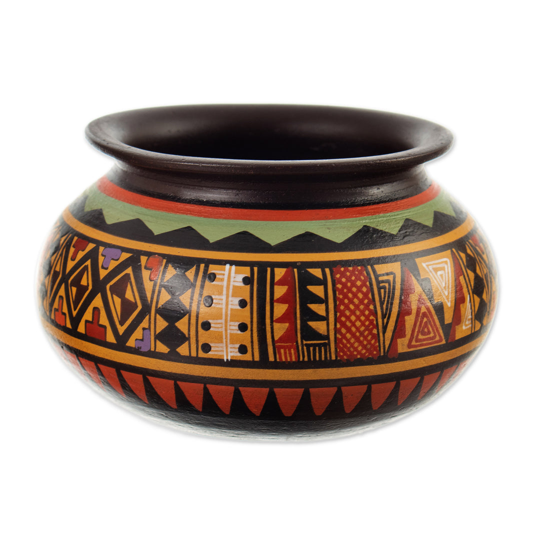 Traditional Ceramic Decorative Vase with a Geometric Pattern - Viceroyal Cuzco
