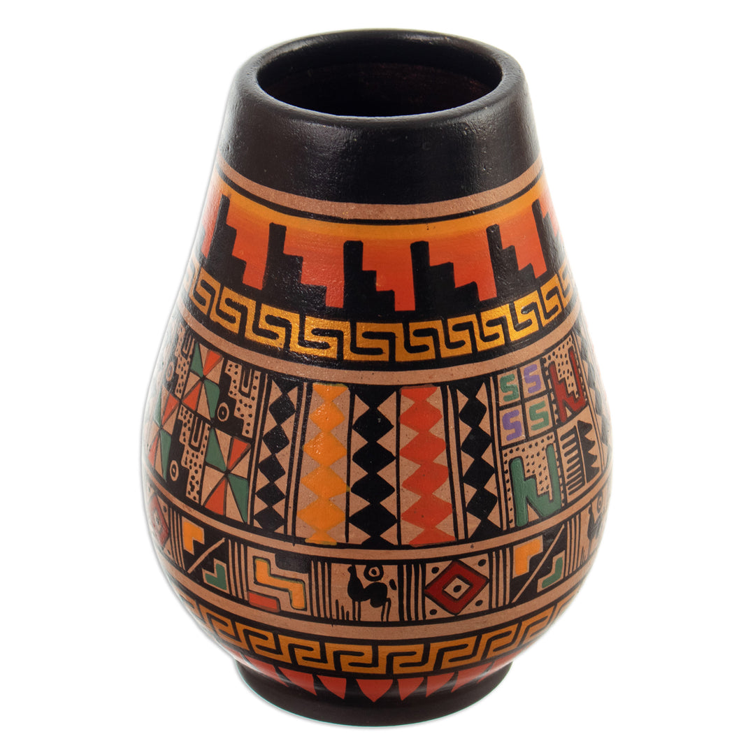 Warm-Toned Classic Geometric Ceramic Decorative Vase - Ayar Cachi
