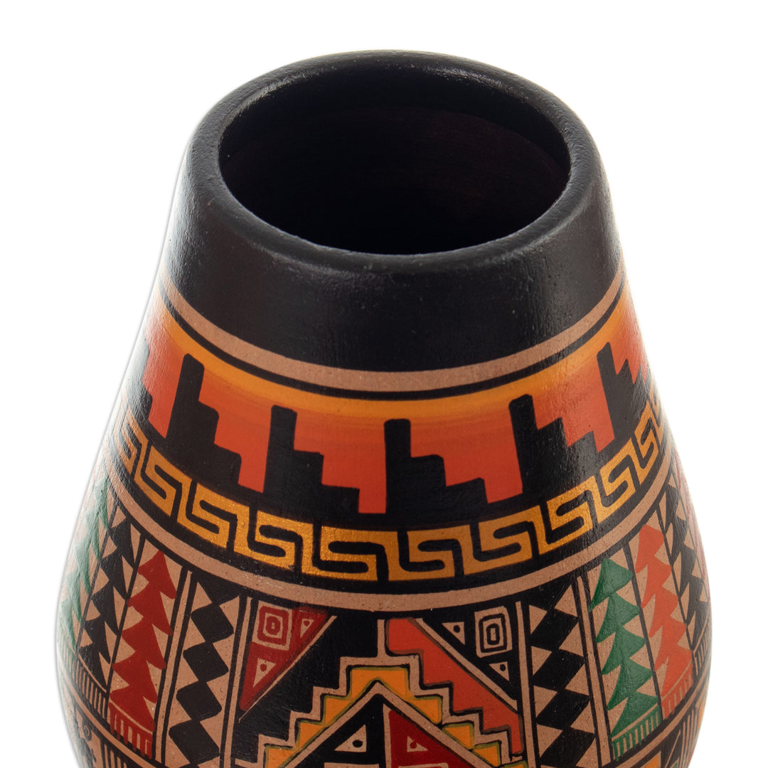 Warm-Toned Classic Geometric Ceramic Decorative Vase - Ayar Cachi