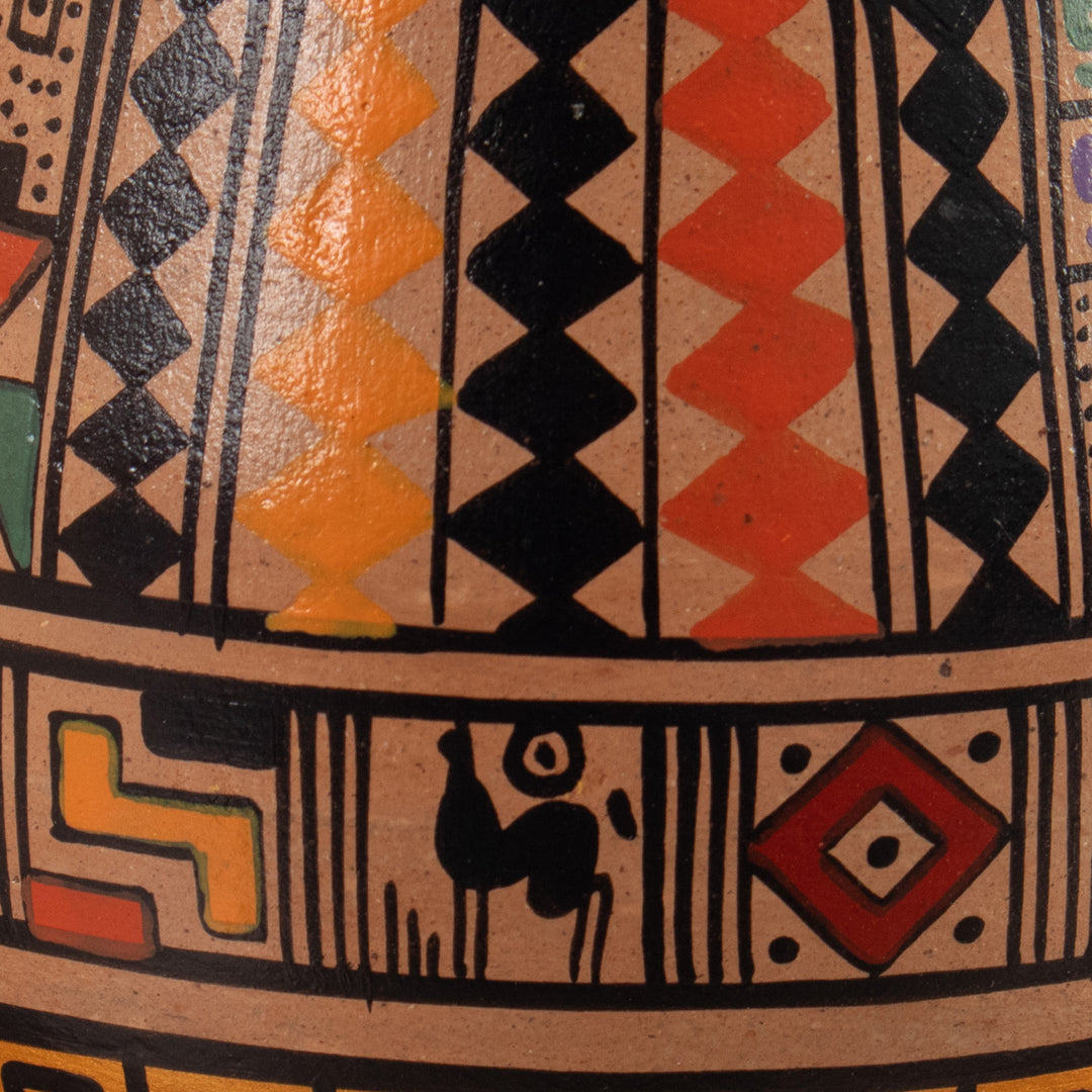 Warm-Toned Classic Geometric Ceramic Decorative Vase - Ayar Cachi